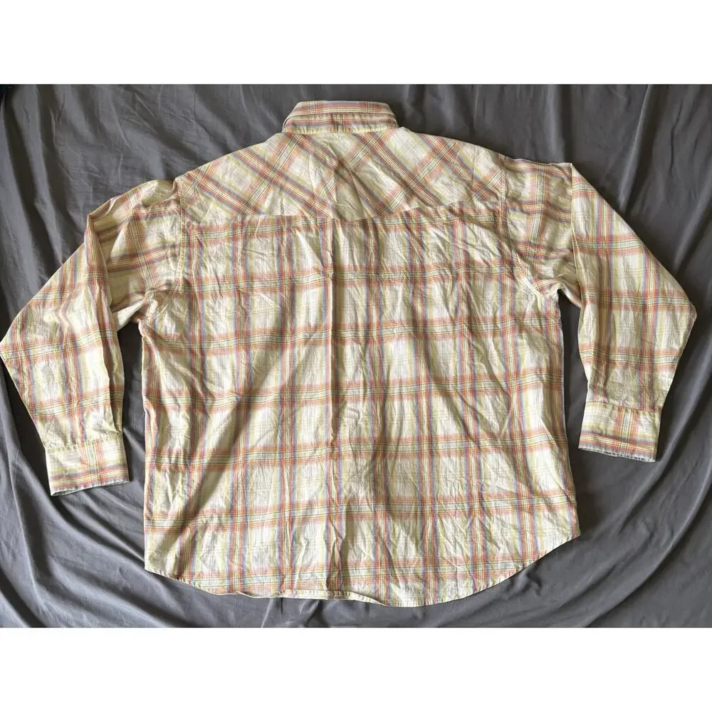 Wrangler American Cowboy‎ Pearl Snap Shirt Mens 3XL Yellow Plaid Western